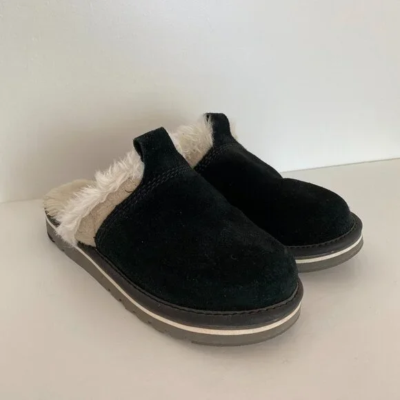 Sorel Shoes Sorel Campus Slipper Black Suede Fleece Lined Open